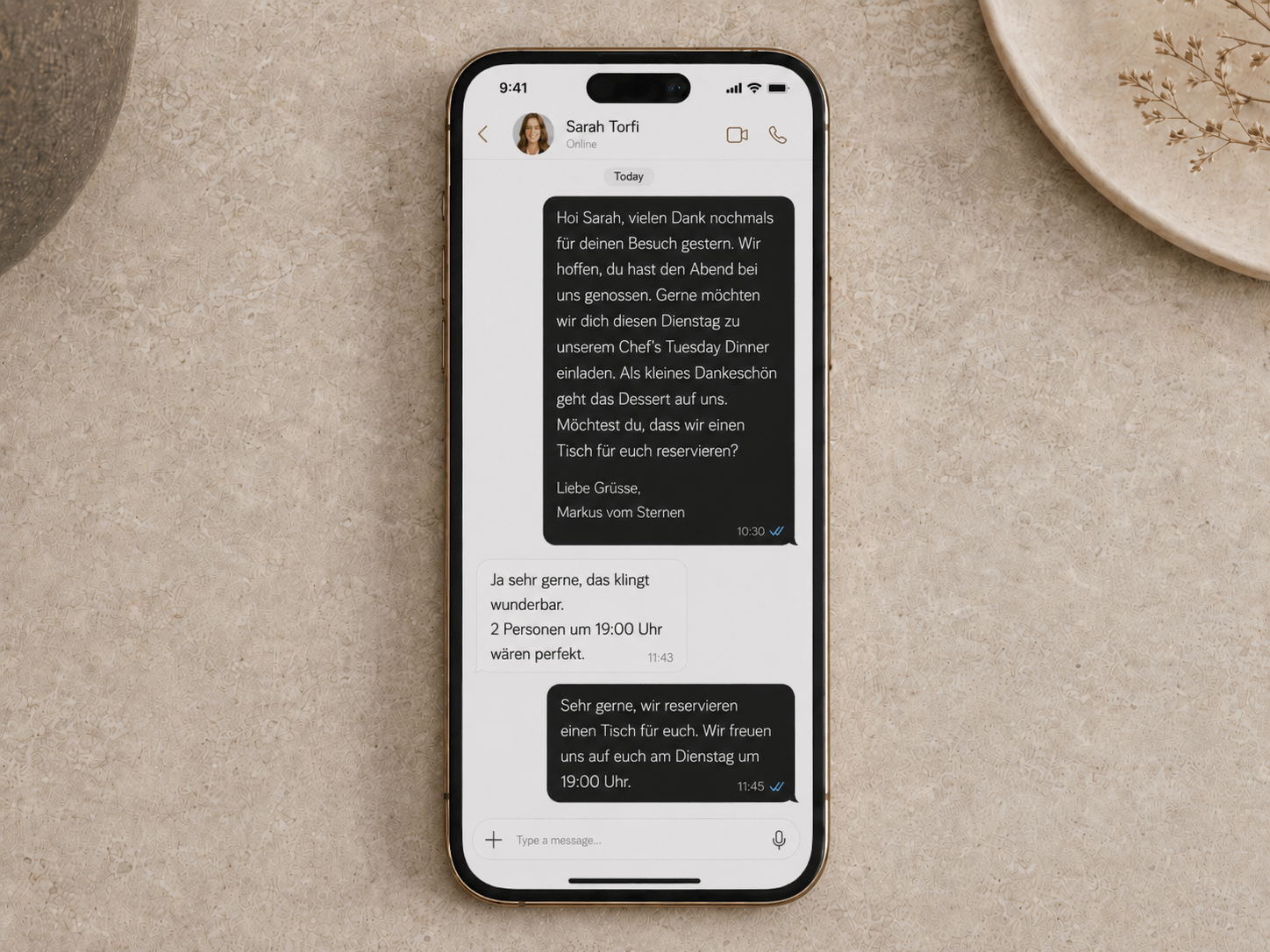 Persönliche Einladung per WhatsApp für unter der Woche