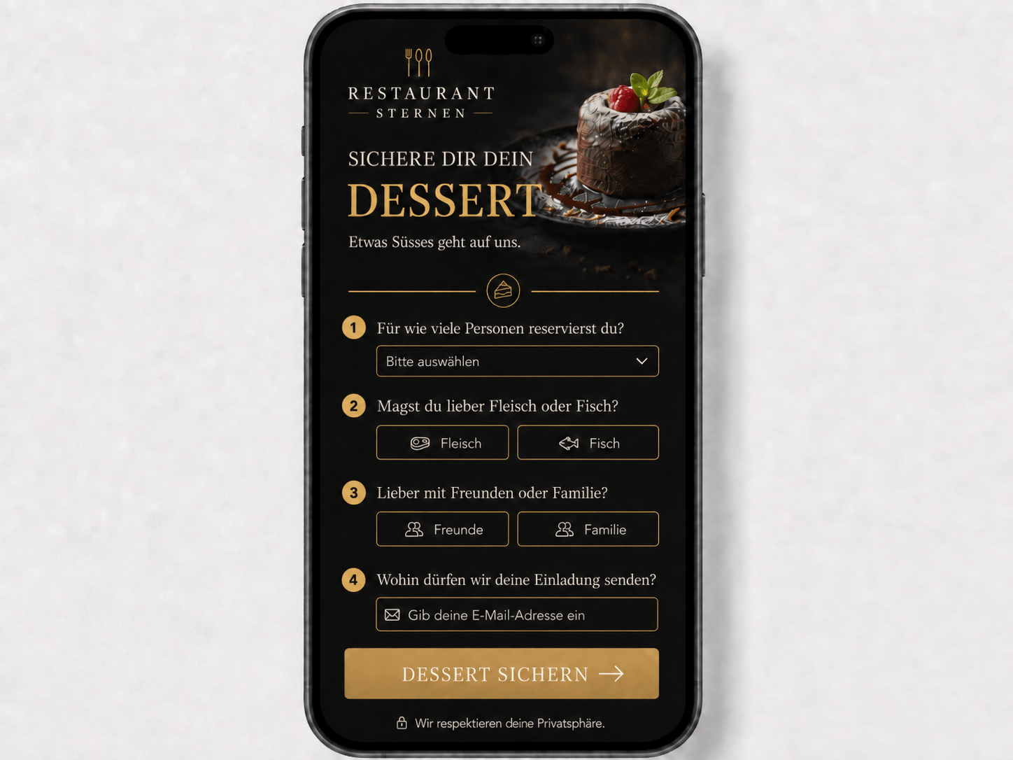 Kurzer Fragebogen für das Dessert aufs Haus auf dem Smartphone